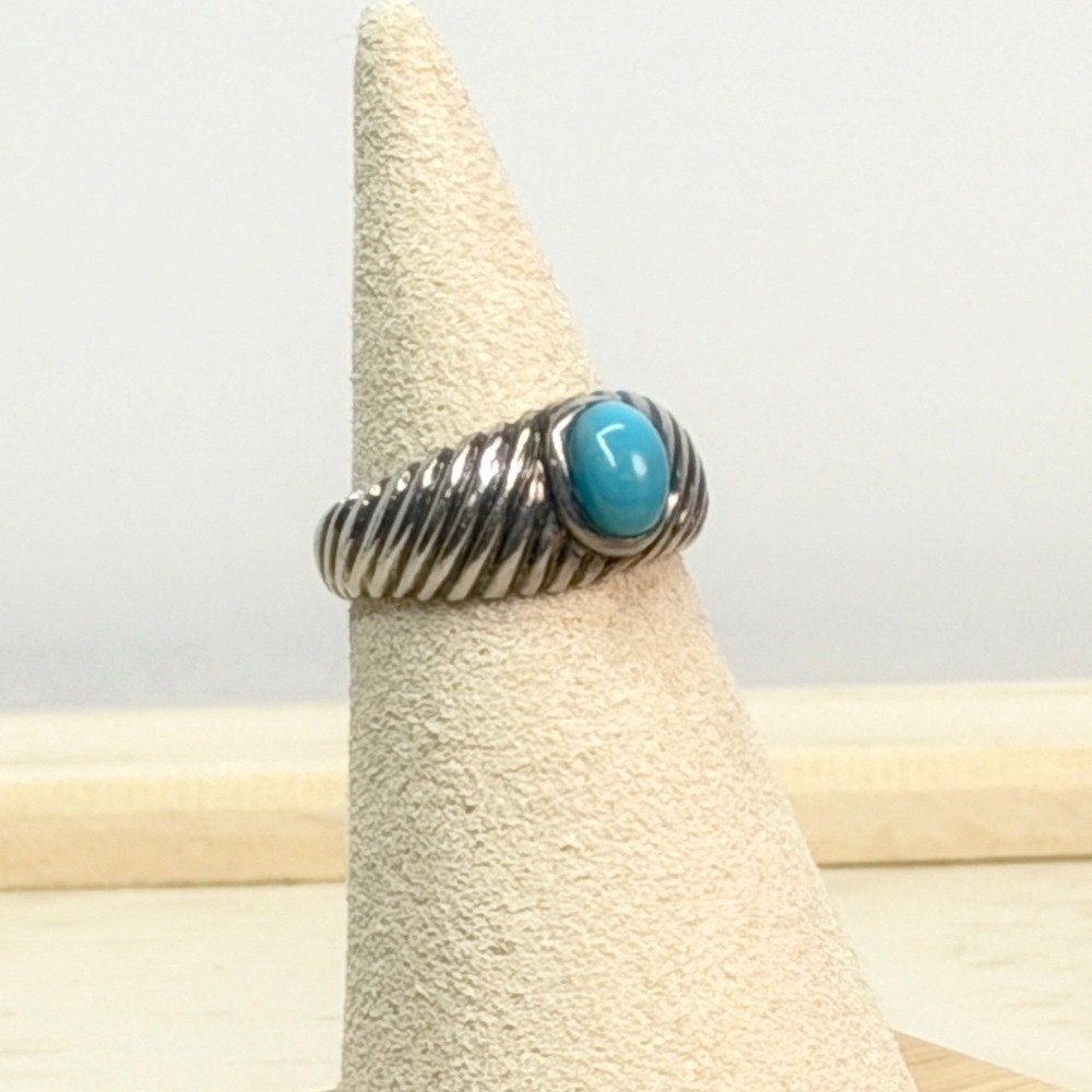 Ted Ott Navajo Sterling Silver Turquoise Ring Vintage Southwest Croissant Band‎